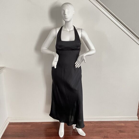 Free People Dress M Black Square Neck Halter Happy Hour Slit Side Midi - Picture 5 of 13